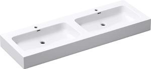 Doporro Lavabo da Appoggio, Lavandino Bagno 140x48x13cm, Lavabo da Minerale Fuso Colossum830, due Fori per la Rubinetteria, Bianco Opaco
