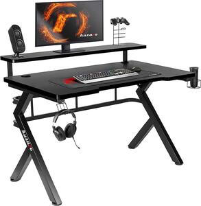 Huzaro Black Hero 5.0 tavolo da gioco scrivania PC computer scrivania ergonomica in carbonio piano cuffie gancio portabicchieri antiscivolo protezione piedi nero 120 x 60 x 70 cm standard
