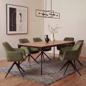 Set di 6 sedie da pranzo HWC-L79, sedie da cucina con braccioli girevoli e ritorno automatico, velluto 440 g/m² ~ effetto pelle scamosciata verde oliva