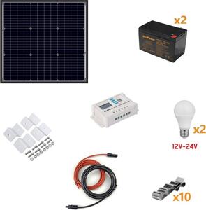 Kit Fotovoltaico a Isola 110W - Kit con pannello solare, regolatore di carica, proiettore, e accessori per l'installazione