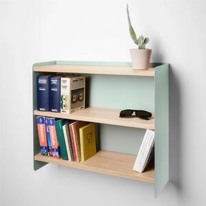 Mensola a tre piani Libreria in metallo e legno rovere naturale Dimensioni 60x20 x h 60 cm portata max 9 Kg metallo Verde Eucalipto RAL 150 60 10