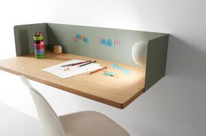 Scrittoio da muro dal design elegante DESKY Dimensioni 80x50x h 25 cm Struttura metallica con piano Rovere naturale spessore 25 con bordi arrotondati Verde Sottobosco