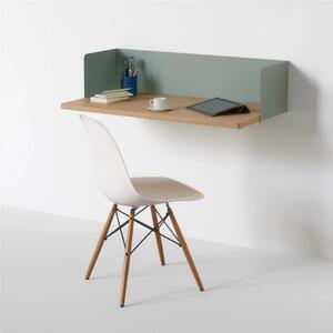 Scrittoio da muro dal design elegante DESKY Dimensioni 80x50x h 25 cm Struttura metallica con piano Rovere naturale spessore 25 con bordi arrotondati VERDE eucalipto
