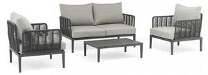 Salotto due posti con cuscini struttura in alluminio verniciato antracite e rivestimento in corda Margot