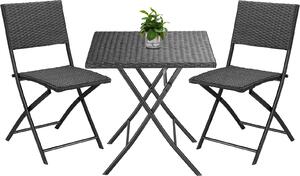 Casaria Mobili da Balcone in Polyrattan Set 3 Pezzi Pieghevole Salvaspazio 2 Persone Balcone Terrazza Giardino Arredo
