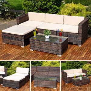 Mucola mobili da giardino 5 pz. gruppo salotto giardino set pouf polyrattan nero set salotto gruppo pranzo balcone - marrone