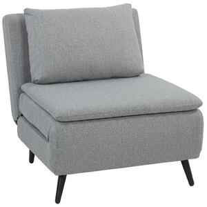HOMCOM Poltrona Letto con Schienale Regolabile 3 Posizioni, Cuscino Sfoderabile in Tessuto Effetto Lino, Grigio Chiaro | Aosom Italy