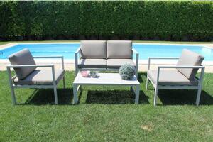 Salotto 4 posti in alluminio per esterno divano poltrone e tavolino con cuscini Eracle - Beige
