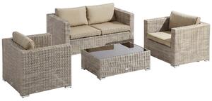 Outsunny Set Mobili da Giardino 4 Pezzi in Rattan PE, Salotto da Esterno 1 Divano, 2 Poltrone, 1 Tavolino e Cuscini Lavabili, Kaki e Beige|Aosom