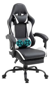 Delman Sedia da ufficio Sedia da gioco Poltrona da gioco massaggiante Ergonomica con poggiapiedi Poggiatesta Massaggio Cuscino lombare Sedia da gioco Girevole 02-0042 Bianco