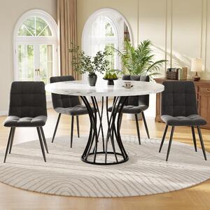 Set Tavolo Da Pranzo 140x80 Cm Con 4 Sedie In Velluto Nero | Struttura In Ferro, Stile Moderno E Lussuoso