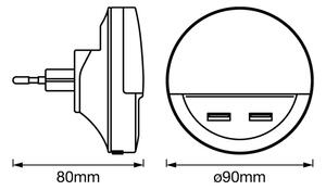 Ledvance - Luce notturna a LED in presa con sensore LUNETTA 2xUSB LED/13W/230V