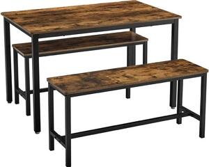 Tavolo da pranzo VASAGLE, set di tavoli da cucina, 110 x 70 x 75 cm, con 2 panche da 97 x 30 x 50 cm ciascuna, struttura in metallo, per cucina, soggiorno, sala da pranzo, design industriale
