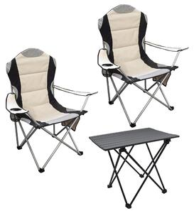 Set da campeggio da 3 pezzi con tavolo pieghevole in alluminio e borsa per il trasporto - beige - Set da giardino con 2 sedie da campeggio (portante fino a 150 kg)