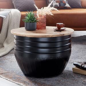 FineBuy Tavolino da caffè in legno massiccio di mango in metallo 60x41x60 cm Tavolino da salotto rotondo in stile industriale con portaoggetti Tavolino da salotto moderno Tavolino da divano Nero