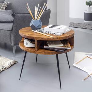 FineBuy Tavolino da caffè Sheesham in legno massiccio / metallo 60x45x60 cm Tavolo Soggiorno Design Tavolino con ripiano Piccolo Tavolo Soggiorno Rotondo Marrone
