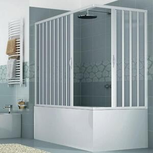 Box parete angolare in PVC per vasca h150 cm con apertura centrale a soffietto