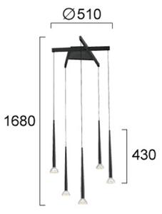 Viokef Lampada LED a sospensione Rina, nera/trasparente, Ø 51 cm, metallo, 5 luci. Rina, Nero, Soggiorno / Sala da pranzo, Metallo, Moderno