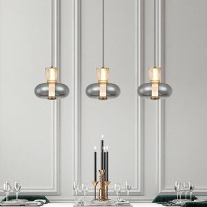 Viokef Lampada LED a sospensione Sire, lunghezza 92 cm, vetro fumé/bronzo, 3 luci. Sire, Alluminio / Grigio / Zincato, Soggiorno / Sala da pranzo, Metallo