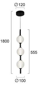Viokef Lampada LED a sospensione Abeona, Ø 10 cm, nera, metallo/vetro, 3 luci. Abeona, Nero, Soggiorno / Sala da pranzo, Metallo