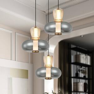Viokef Lampada LED a sospensione Sire, Ø 42 cm fumo/bronzo metallo/vetro 3 luci. Sire, Alluminio / Grigio / Zincato, Soggiorno / Sala da pranzo, Metallo