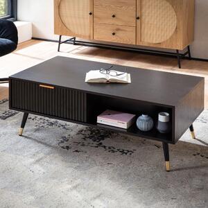 WOHNLING Tavolino 110x60x43 cm Nero con decoro in rovere Tavolo da soggiorno Tavolo rettangolare da divano con vano portaoggetti Tavolino con cassetti Tavolo da soggiorno