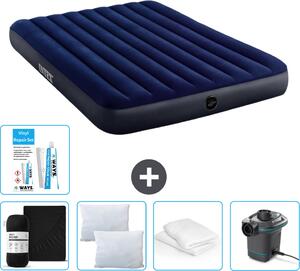Letto gonfiabile Intex - 2 persone - 152 x 203 x 25 cm - blu - lenzuolo incluso - bacio - pompa - set di riparazione e protezione per cuscini