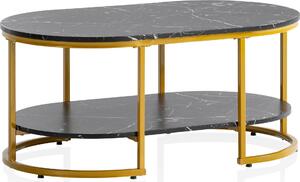 WOHNLING Tavolino da caffè 100x60x45 cm Nero con aspetto marmoreo Tavolo da soggiorno Tavolo rettangolare da divano con ripiano Tavolino da caffè Moderno con oro