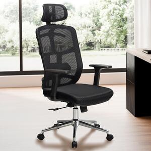 Sedia da ufficio nera con rivestimento in rete sedia da scrivania fino a 120 kg con poggiatesta | Amstyle
