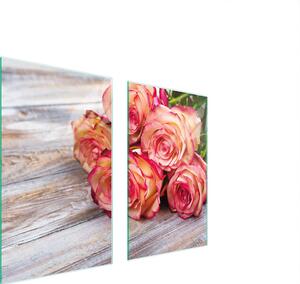 Piastre copri fornello 2 pezzi 75x52 Copri piano cottura in Vetroceramica tagliere in vetro rose legno