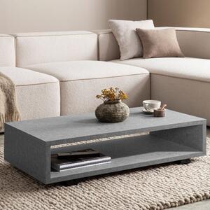 WOHNLING Tavolino 100x50x25 cm Grigio Tavolino da divano effetto cemento Moderno Tavolo da soggiorno rettangolare con vano portaoggetti Tavolo da salotto Semplice Tavolo da caffè Grande