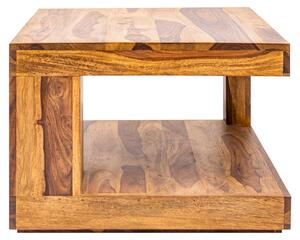 Riess-ambiente design tavolino GIANT 60cm in legno massello di sheesham marrone finitura pietra con ripiano