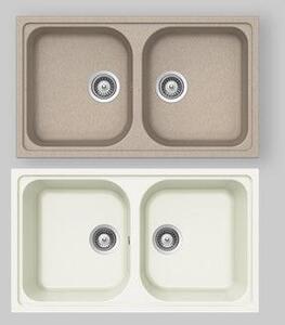 Lavello Sintetico 2 Vasche Incasso "Lithos" Bianco Alpina 07 - 86 X 50 Cm
