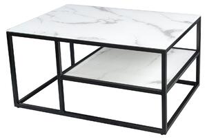 Elegante tavolino BOUTIQUE 90 cm, vetro cristallo bianco con effetto marmo e struttura nera