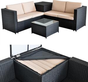 Mucola mobili da giardino set di sedute divano polyrattan set di sedute cuscino box divano angolare zona giorno salotto design - nero