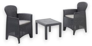 Salotto 2 posti da giardino in resina resistente effetto rattan con tavolino Akita - Black