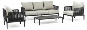 Salotto da giardino struttura in alluminio antracite con cuscini set 3 pezzi
