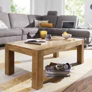FineBuy Tavolino da caffè in legno massiccio di acacia 110cm - Tavolo da soggiorno rettangolare in vero legno - Tavolo da divano fatto a mano dal design rustico