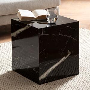 FineBuy Tavolino MONOBLOC 40 cm lucido effetto marmo nero Tavolino da salotto Cube quadrato Tavolino da divano Tavolino da salotto a forma di cubo