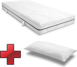 Materasso viscoelastico a 7 zone Sleezzz Smart 90 x 200 cm, altezza 18 cm, livello di rigidità H3 con schiuma a memoria d'aria + cuscino in microfibra CloudComfort Basic 40 x 80 cm