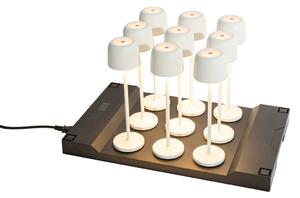 Set di 9 lampade da tavolo ricaricabili a forma di fungo bianco sporco con stazione di ricarica inclusa - Raika