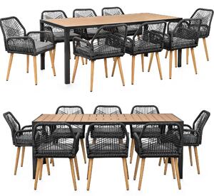 Gruppo da giardino con tavolo e 8 sedie - resistente alle intemperie - rete in corda - tavolo da pranzo in WPC - cuscini di seduta - gruppo da pranzo per esterni - antracite/legno