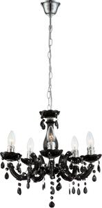 Lampada a sospensione Globo Lighting, finitura metallica cromata e nera, cristalli in acrilico, cavo in PVC grigio, altezza regolabile, diametro: 440 mm, altezza: 1280 mm, esclusa lampadina: 5 x E14, 40W, 230V
