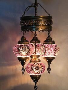 Lampada orientale turca con 4 sfere colorate in mosaico rosa per un'illuminazione suggestiva