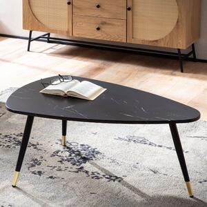 WOHNLING tavolino 90x60x41 cm con aspetto marmo nero tavolino da salotto a tre gambe con struttura in metallo tavolo da divano tavolo triangolare da salotto