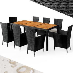 CASARIA® Mobili da Giardino Polyrattan 8 Sedie Impilabili 190x90cm Tavolo in Legno d'Acacia Salottino per Esterno
