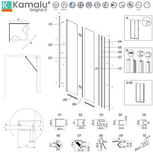 Box doccia 80x80 apertura soffietto e lato fisso colore nero | KS7000N - KAMALU