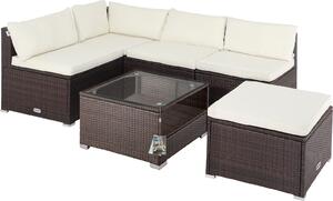 Casaria Set Salotto in Polyrattan XL Cuscini Imbottiti Tavolo in Vetro Resistente Mobili Giardino Salottino Angolo Ripiano Extra