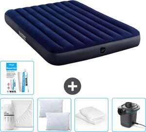 Letto gonfiabile Intex - 2 persone - 152 x 203 x 25 cm - blu - lenzuolo incluso - bacio - pompa - set di riparazione e protezione per cuscini