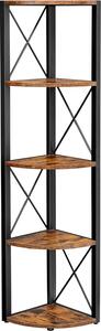 VASAGLE Libreria a 5 livelli, scaffale angolare, scaffale in piedi, scaffale portaoggetti, per soggiorno, bagno, cucina, corridoio, facile da montare, vintage marrone-nero